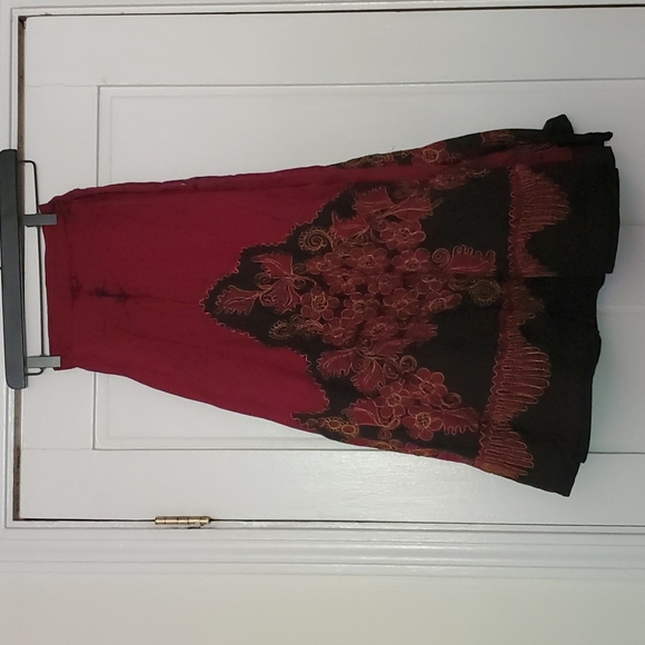 Source Unknown Dresses & Skirts - Burgandy, with Gold and Black Embroidered wrap Skirt/ Cover- up